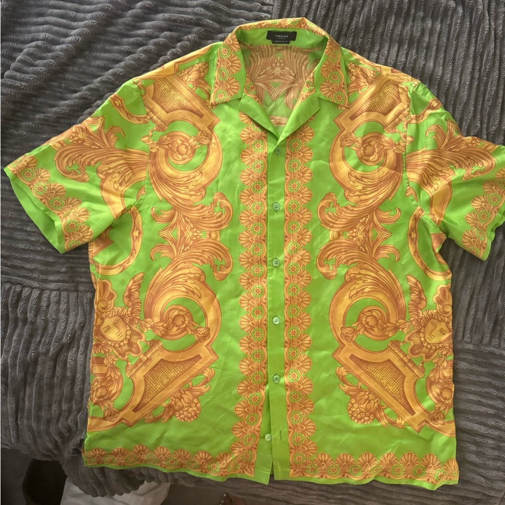 Versace Green and Gold Casual Button Down Shirt with the matching shorts